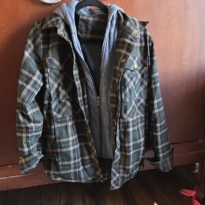 Men's Green Plaid Jacket with Hoodie
